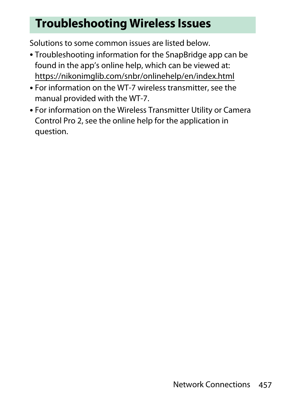 Troubleshooting wireless issues | Nikon D780 DSLR Camera (Body Only) User Manual | Page 503 / 944