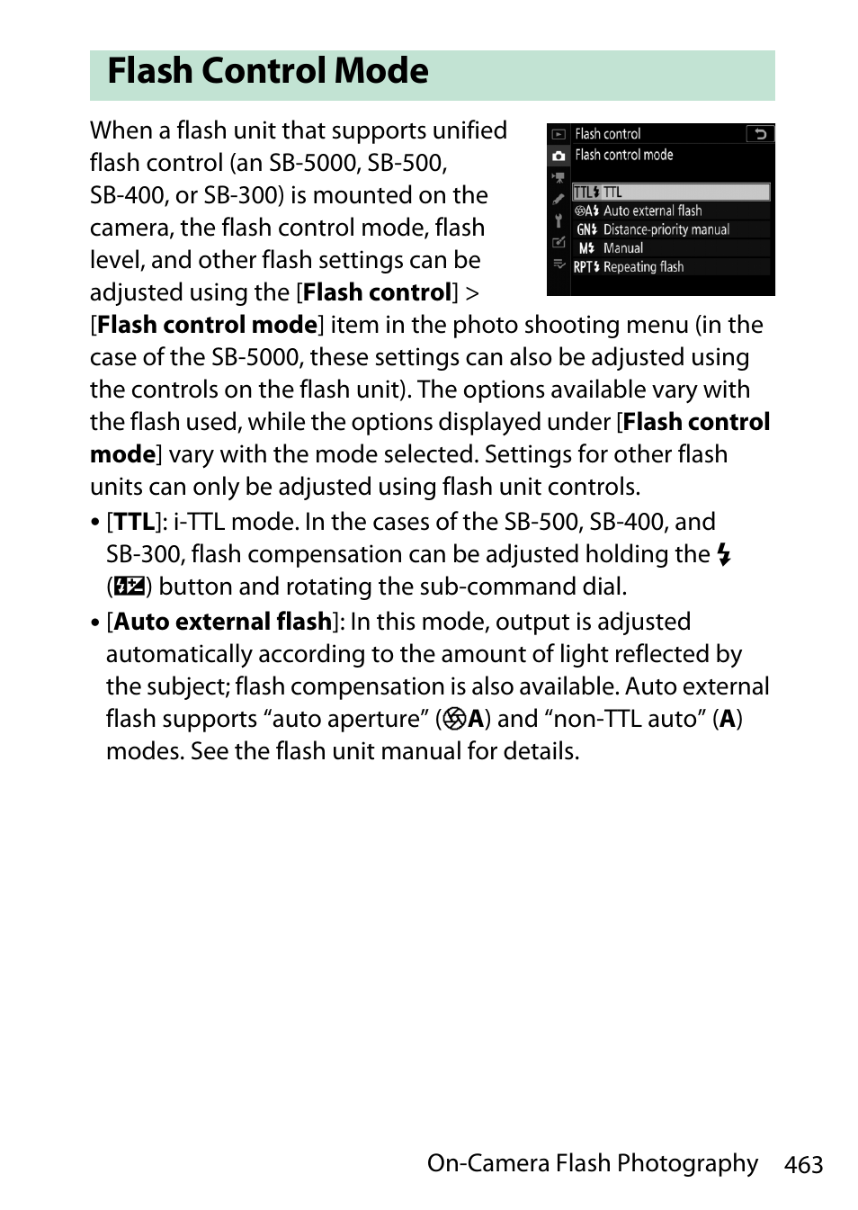 Flash control mode | Nikon D780 DSLR Camera (Body Only) User Manual | Page 509 / 944