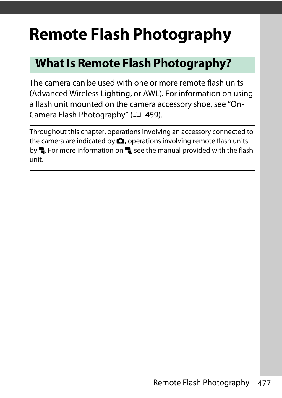 Remote flash photography, What is remote flash photography | Nikon D780 DSLR Camera (Body Only) User Manual | Page 523 / 944