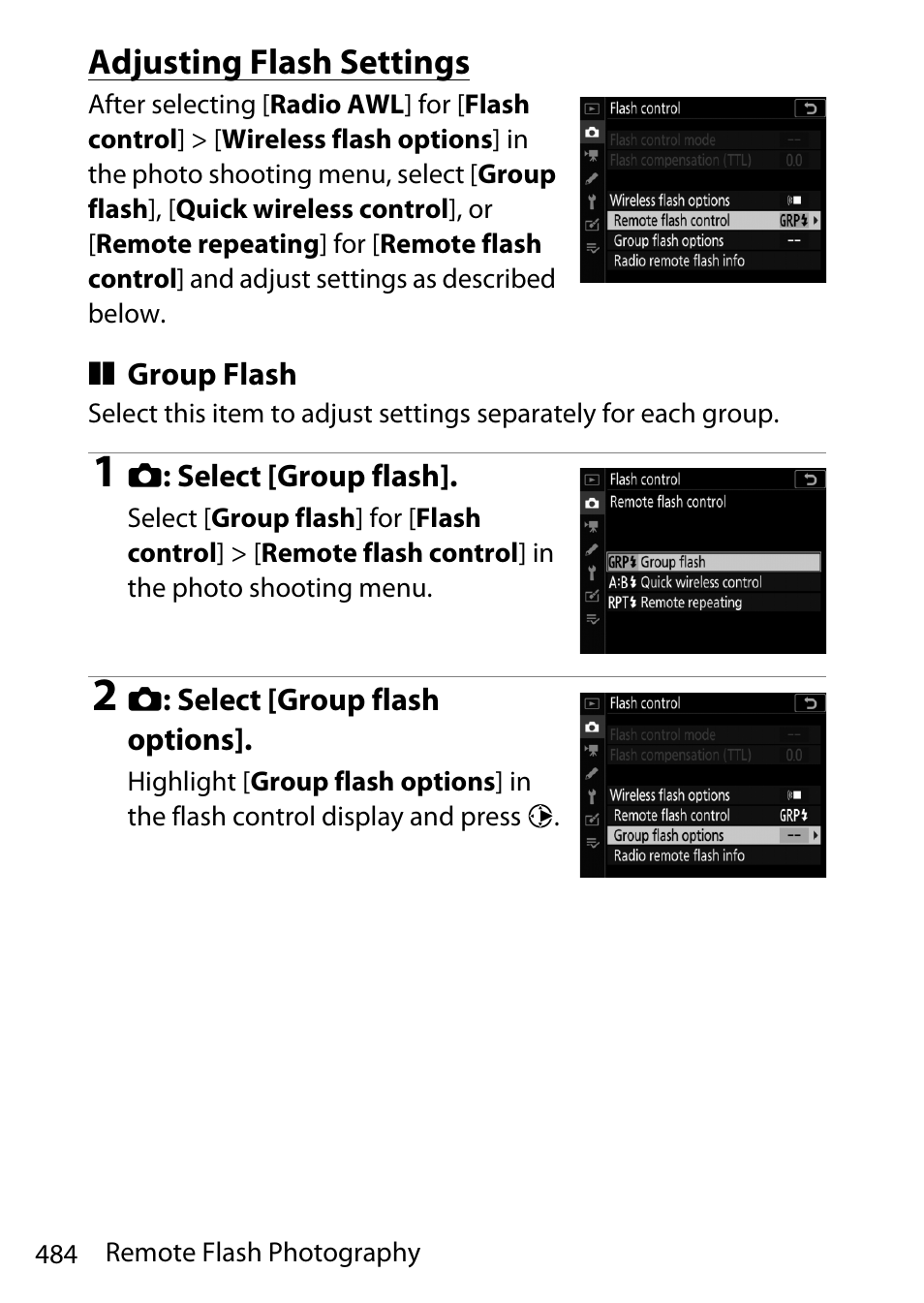 Adjusting flash settings | Nikon D780 DSLR Camera (Body Only) User Manual | Page 530 / 944