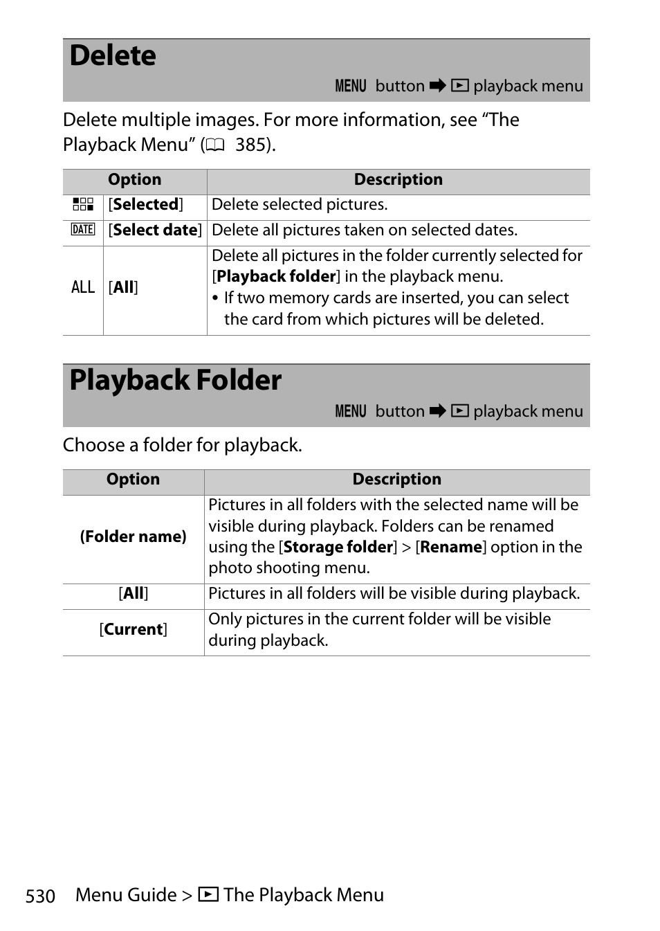 Delete, Playback folder | Nikon D780 DSLR Camera (Body Only) User Manual | Page 576 / 944