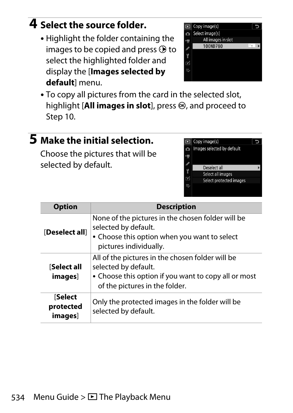 Select the source folder, Make the initial selection | Nikon D780 DSLR Camera (Body Only) User Manual | Page 580 / 944