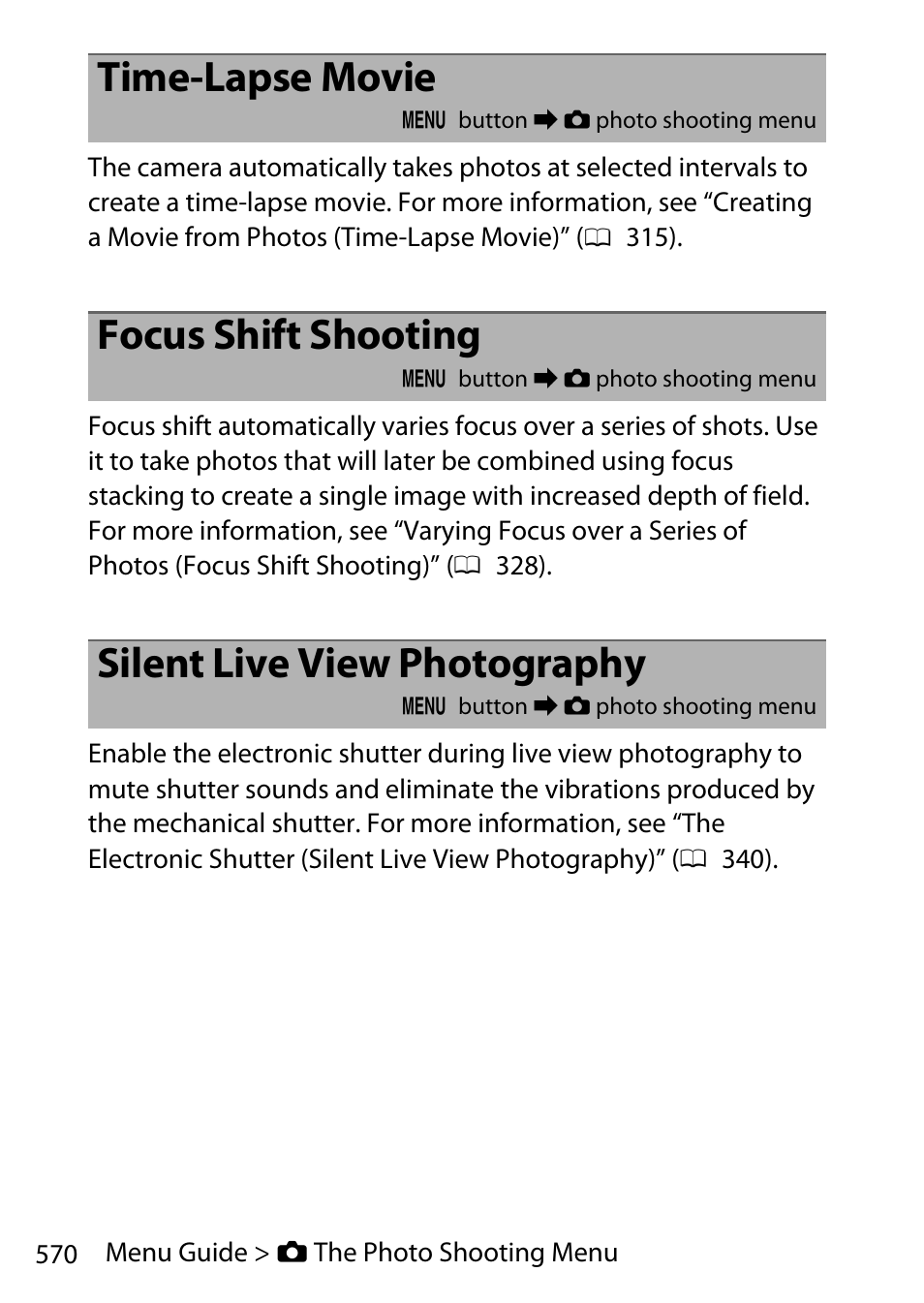 Time-lapse movie, Focus shift shooting, Silent live view photography | Nikon D780 DSLR Camera (Body Only) User Manual | Page 616 / 944