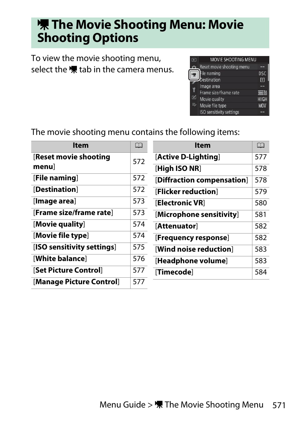 The movie shooting menu: movie shooting options | Nikon D780 DSLR Camera (Body Only) User Manual | Page 617 / 944