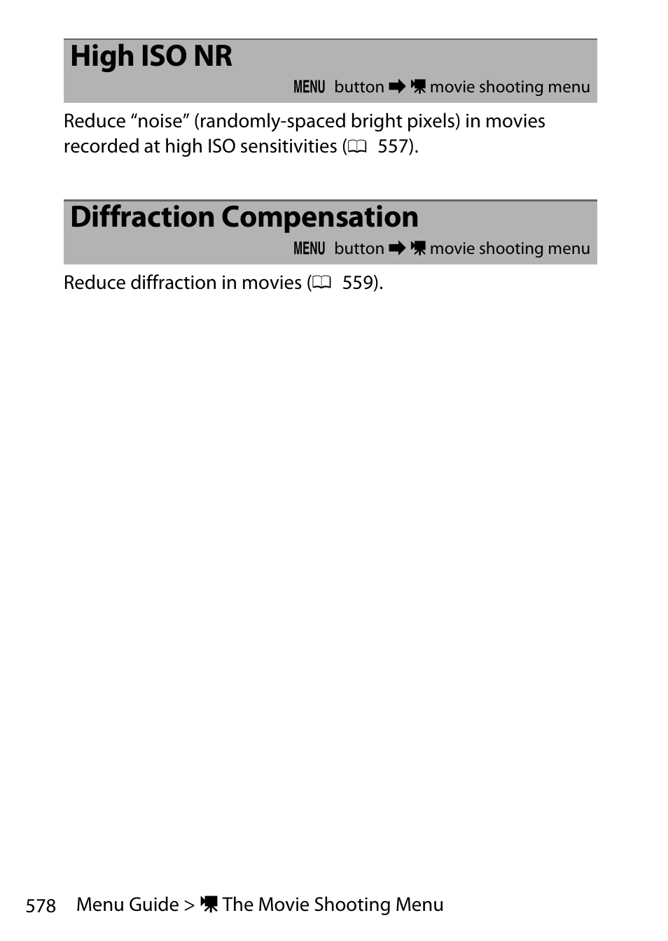 High iso nr, Diffraction compensation | Nikon D780 DSLR Camera (Body Only) User Manual | Page 624 / 944