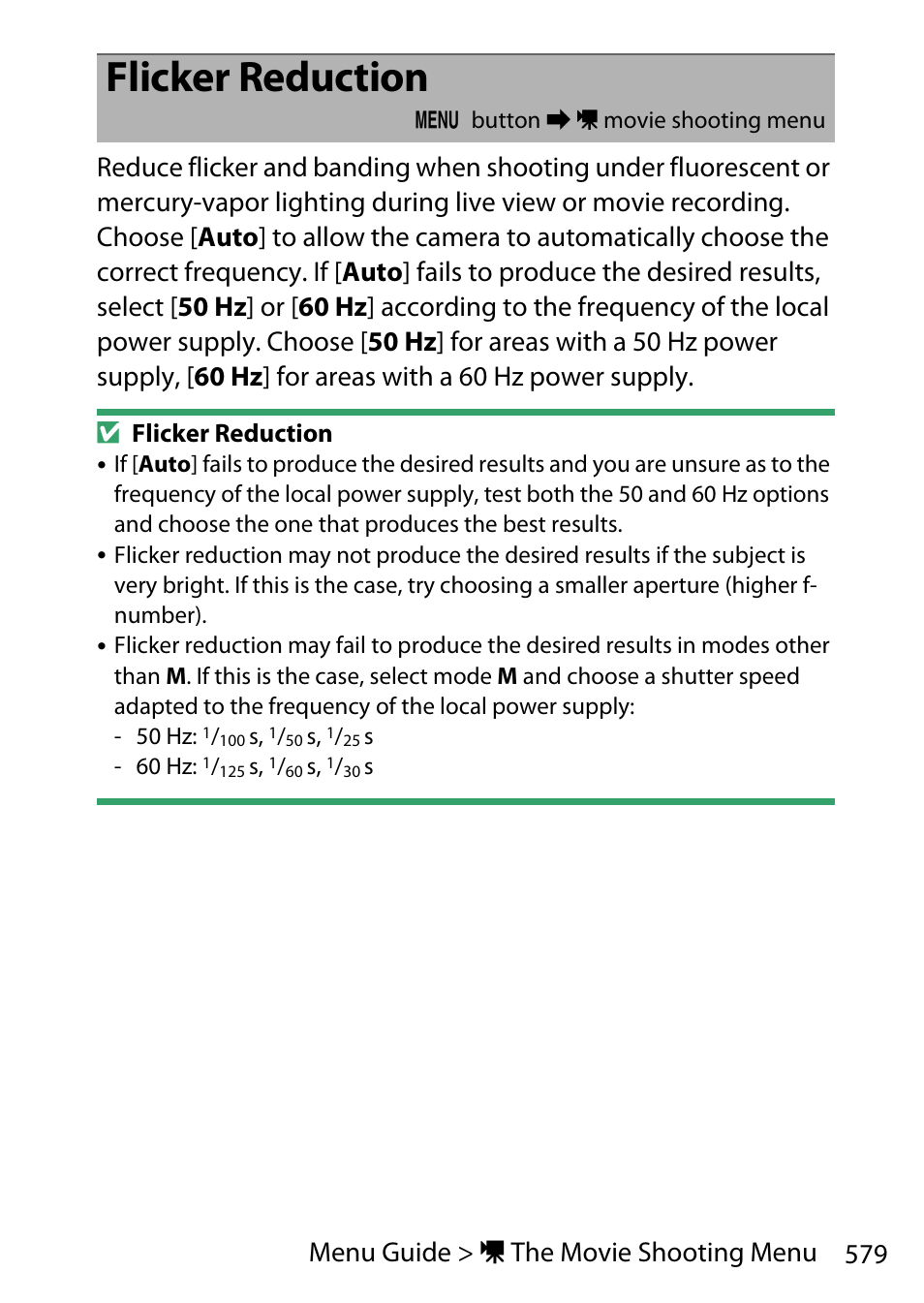 Flicker reduction | Nikon D780 DSLR Camera (Body Only) User Manual | Page 625 / 944