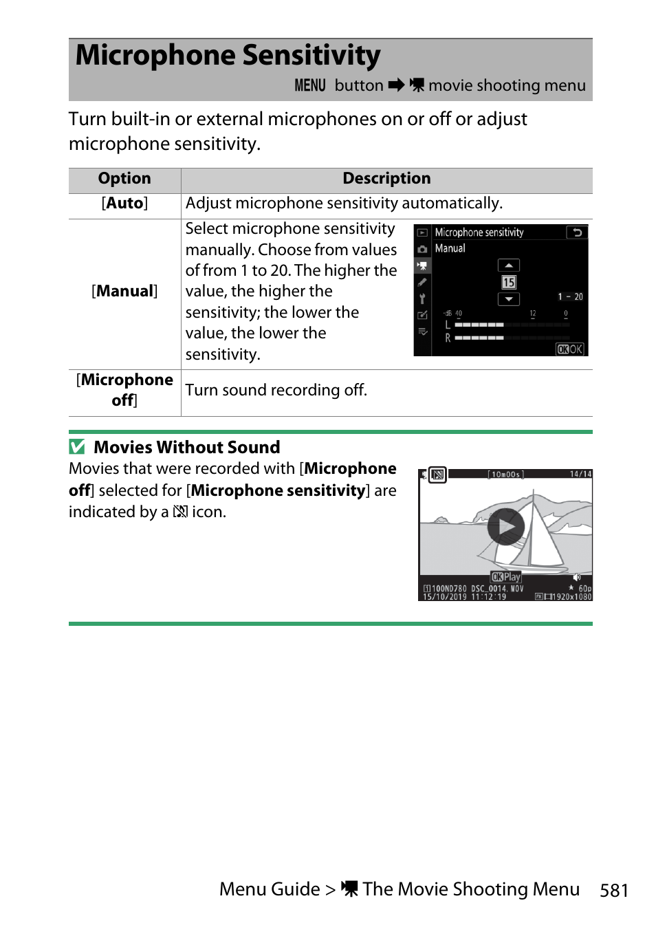 Microphone sensitivity | Nikon D780 DSLR Camera (Body Only) User Manual | Page 627 / 944