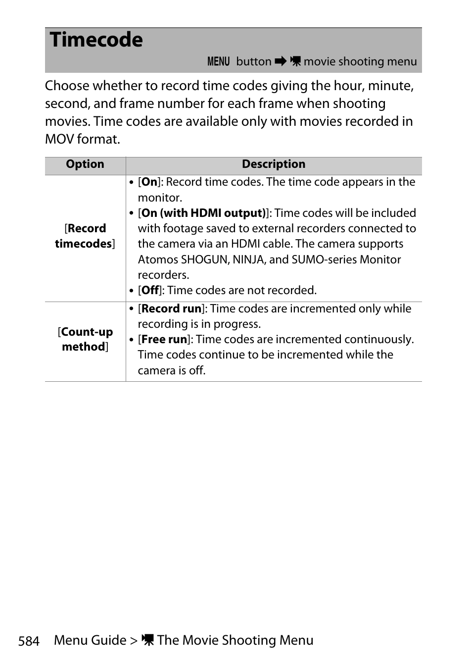 Timecode | Nikon D780 DSLR Camera (Body Only) User Manual | Page 630 / 944