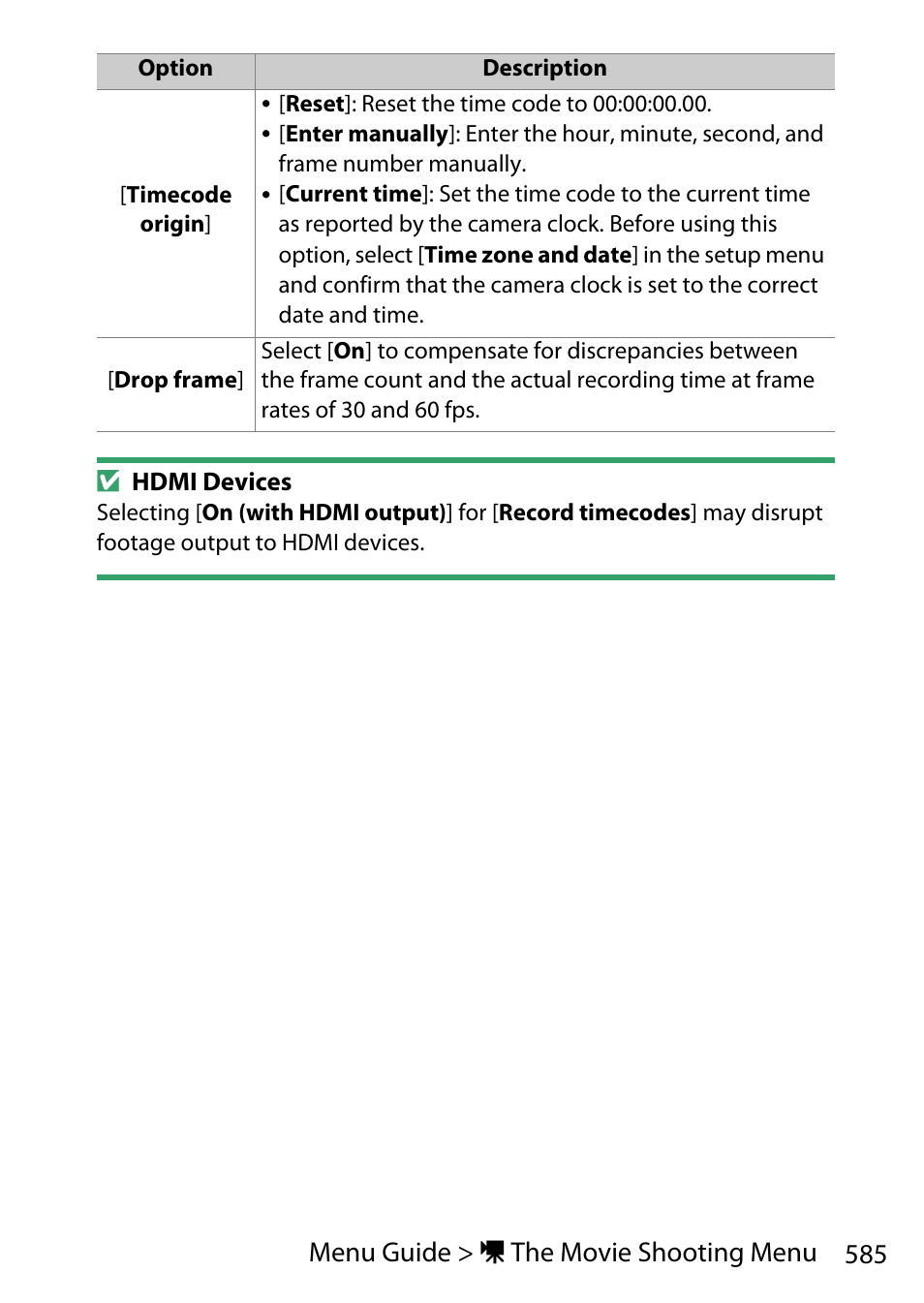 585 menu guide > 1 the movie shooting menu | Nikon D780 DSLR Camera (Body Only) User Manual | Page 631 / 944