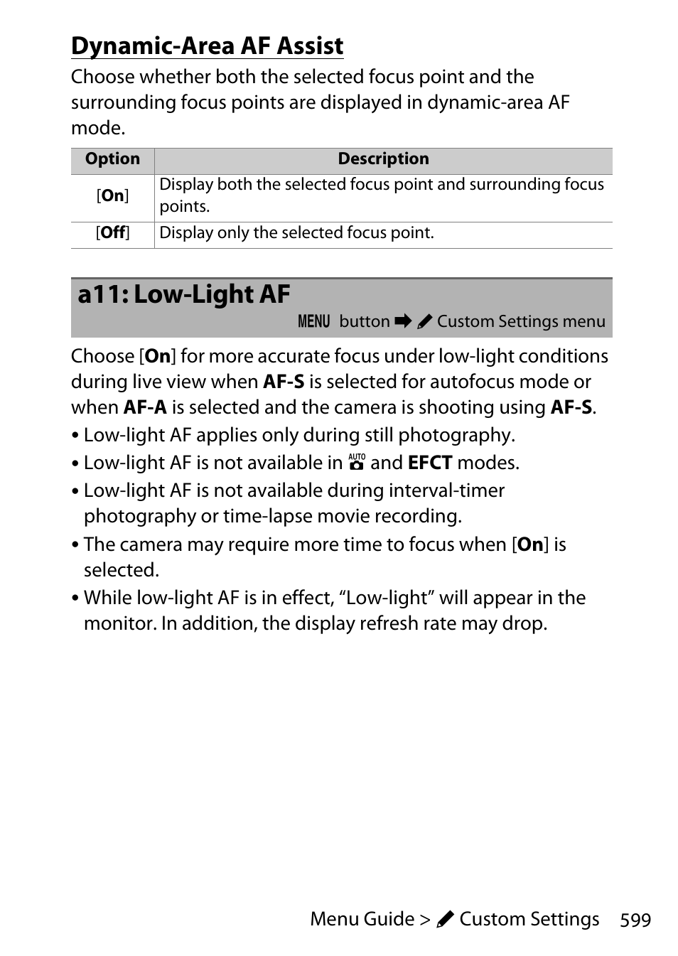 Dynamic-area af assist, A11: low-light af | Nikon D780 DSLR Camera (Body Only) User Manual | Page 645 / 944