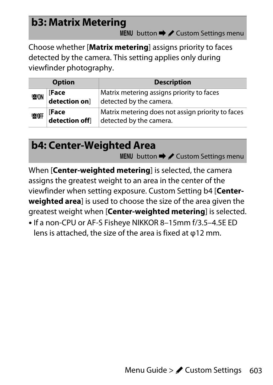 B3: matrix metering, B4: center-weighted area | Nikon D780 DSLR Camera (Body Only) User Manual | Page 649 / 944