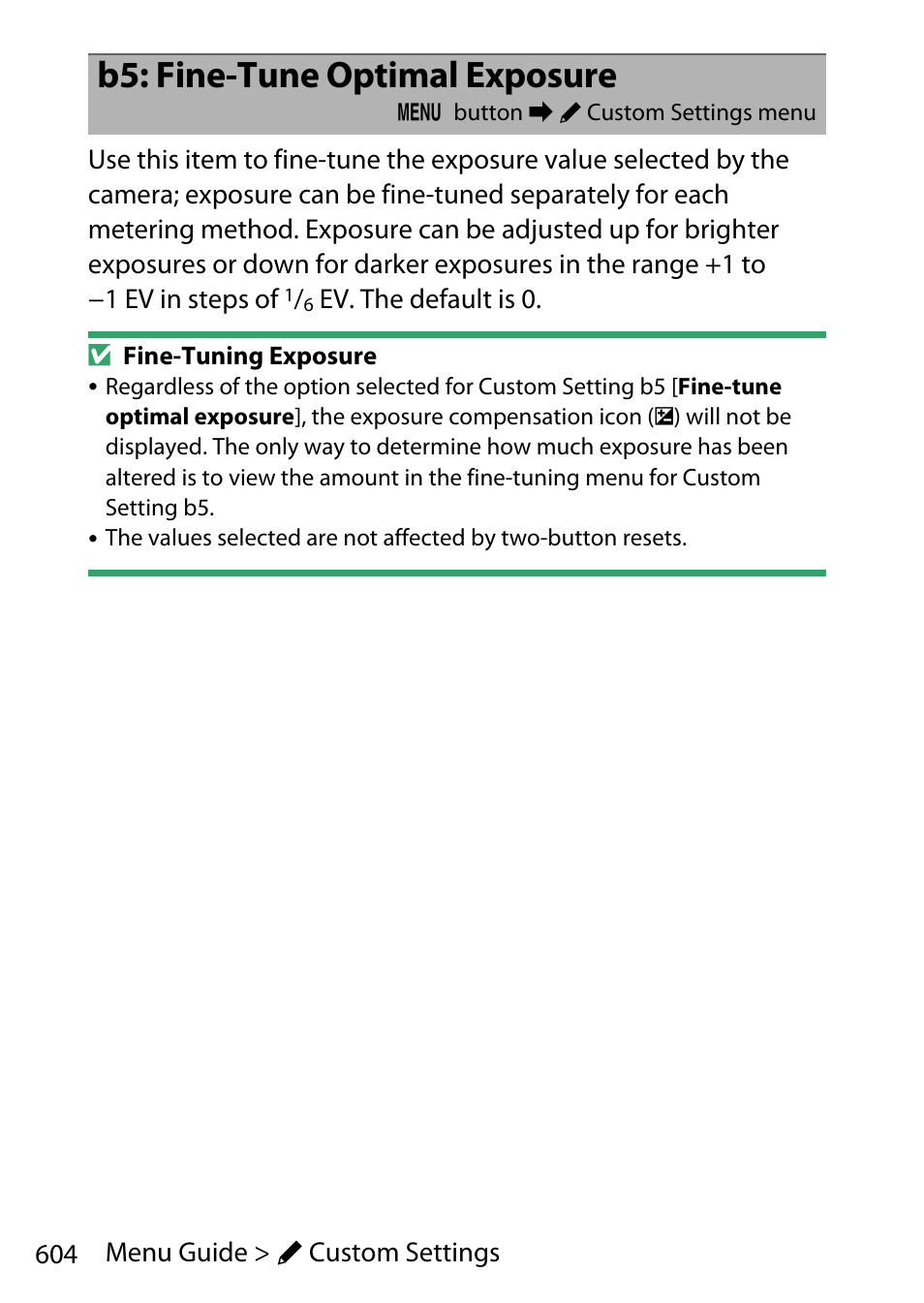 B5: fine-tune optimal exposure | Nikon D780 DSLR Camera (Body Only) User Manual | Page 650 / 944