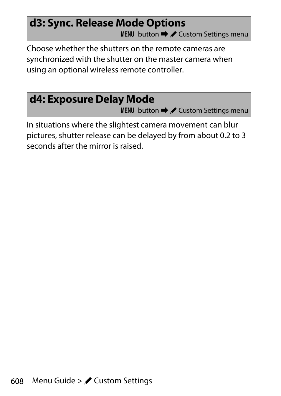 D3: sync. release mode options, D4: exposure delay mode | Nikon D780 DSLR Camera (Body Only) User Manual | Page 654 / 944