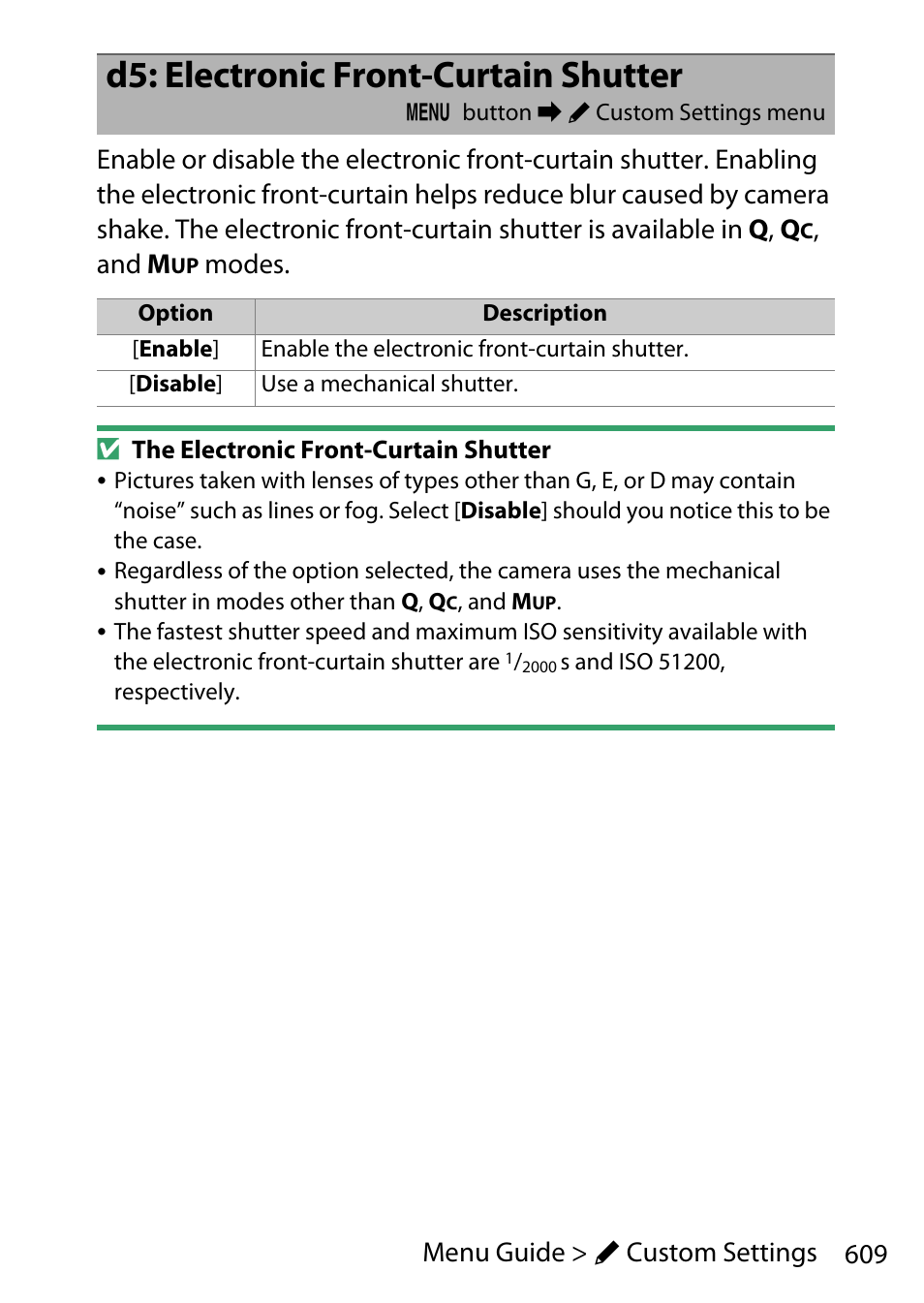 D5: electronic front-curtain shutter, And m, Modes | Nikon D780 DSLR Camera (Body Only) User Manual | Page 655 / 944