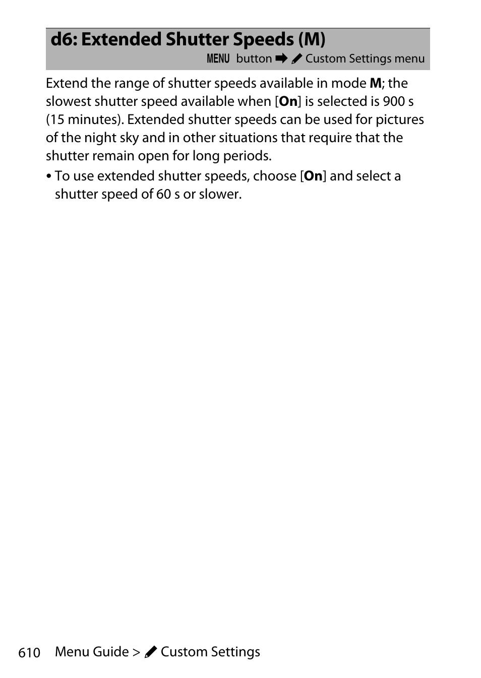 D6: extended shutter speeds (m) | Nikon D780 DSLR Camera (Body Only) User Manual | Page 656 / 944