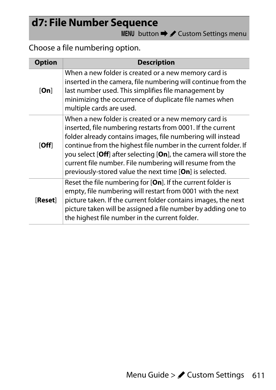 D7: file number sequence | Nikon D780 DSLR Camera (Body Only) User Manual | Page 657 / 944