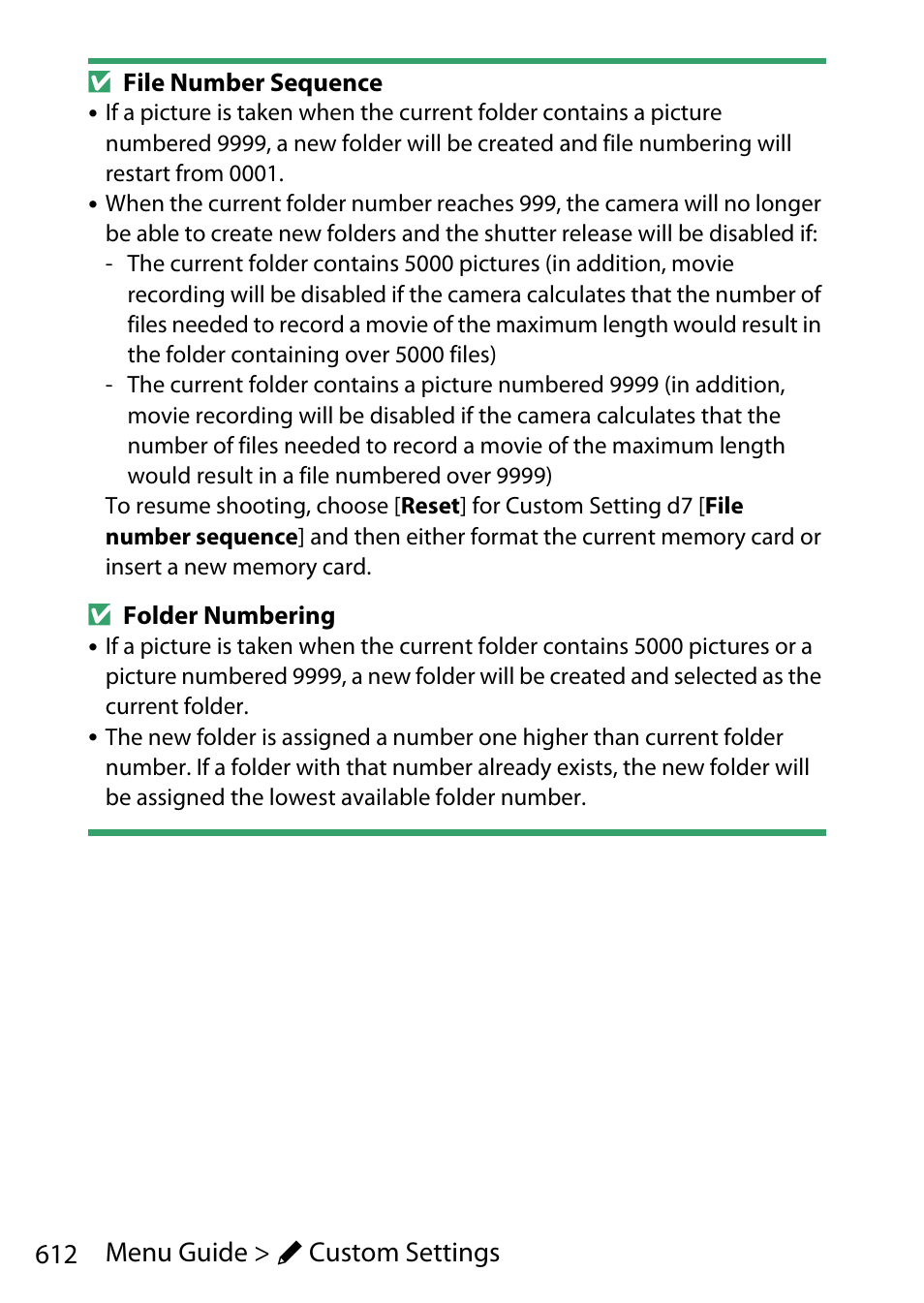 612 menu guide > a custom settings | Nikon D780 DSLR Camera (Body Only) User Manual | Page 658 / 944