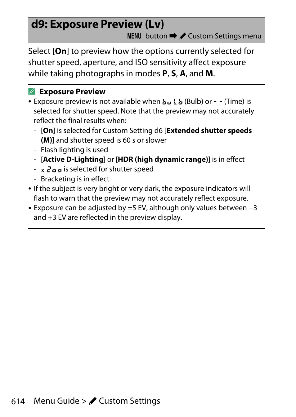 D9: exposure preview (lv) | Nikon D780 DSLR Camera (Body Only) User Manual | Page 660 / 944