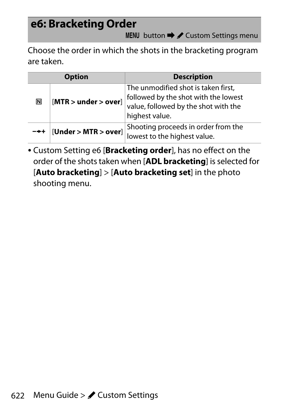 E6: bracketing order | Nikon D780 DSLR Camera (Body Only) User Manual | Page 668 / 944