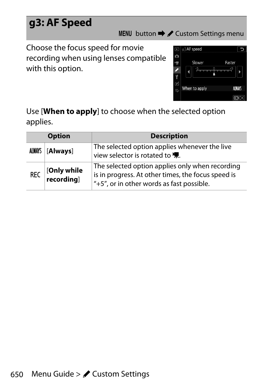 G3: af speed | Nikon D780 DSLR Camera (Body Only) User Manual | Page 696 / 944