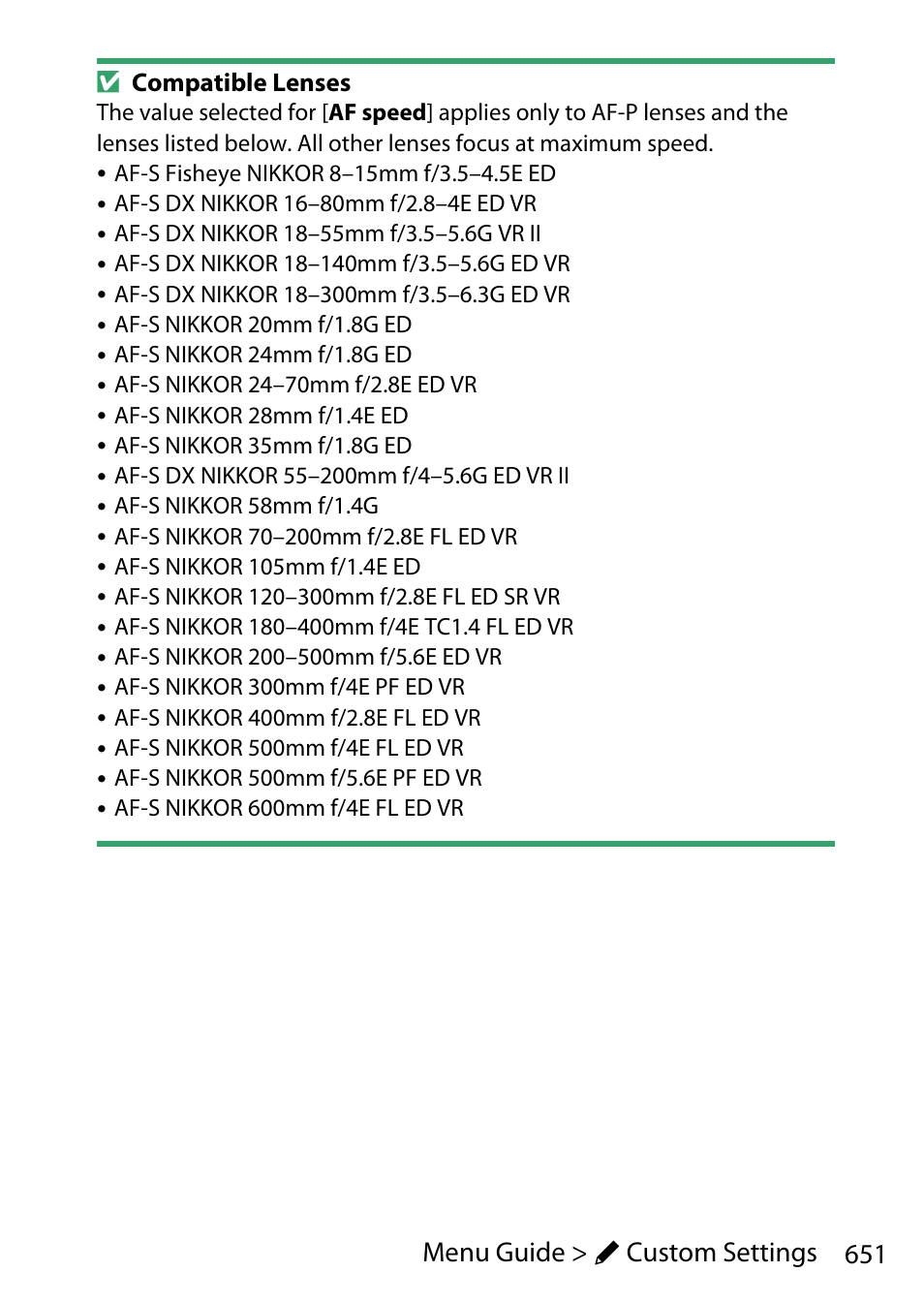 651 menu guide > a custom settings | Nikon D780 DSLR Camera (Body Only) User Manual | Page 697 / 944