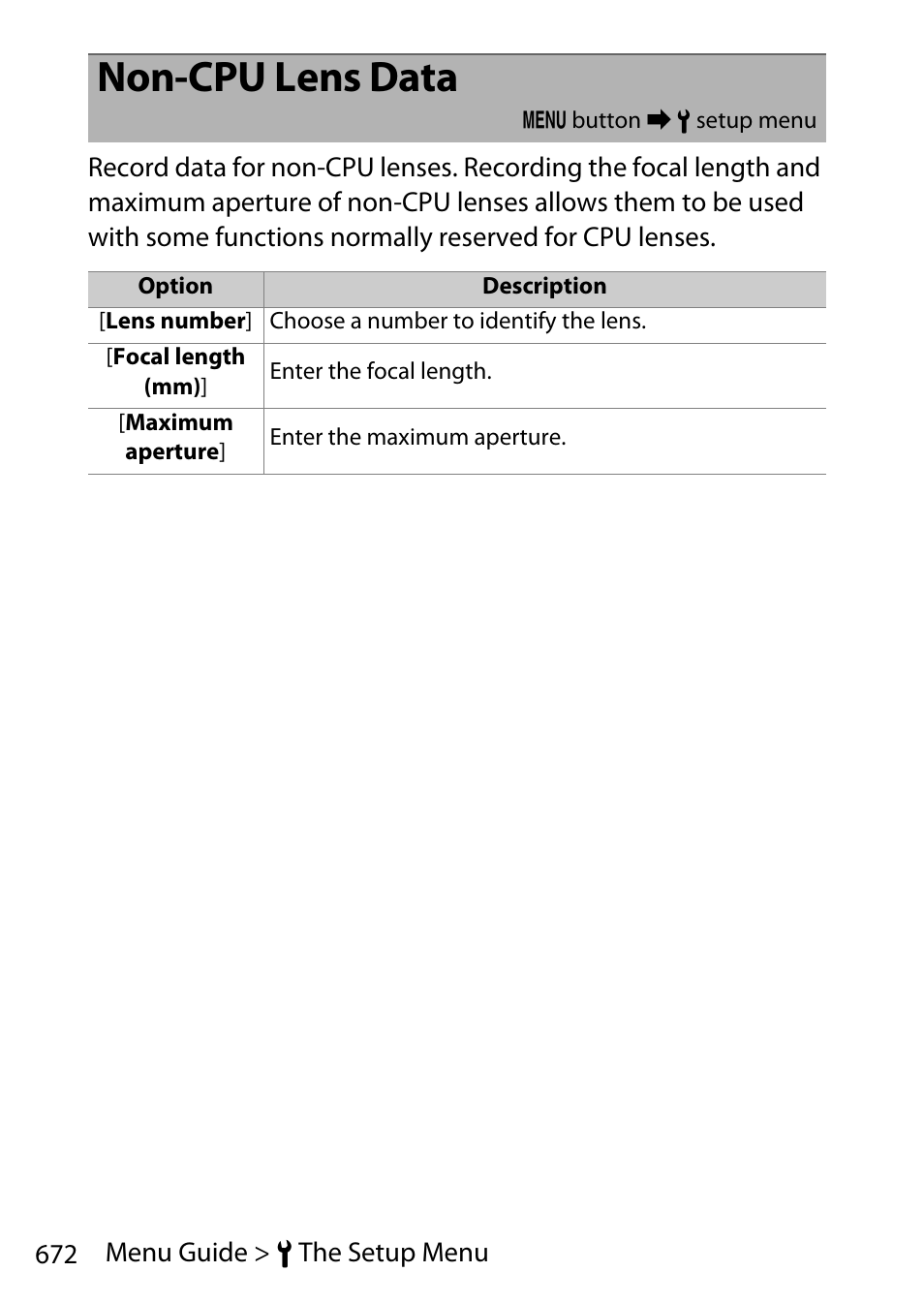 Non-cpu lens data | Nikon D780 DSLR Camera (Body Only) User Manual | Page 718 / 944