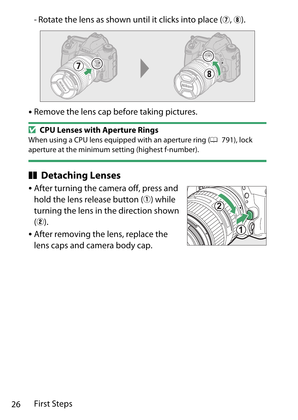 Detaching lenses | Nikon D780 DSLR Camera (Body Only) User Manual | Page 72 / 944