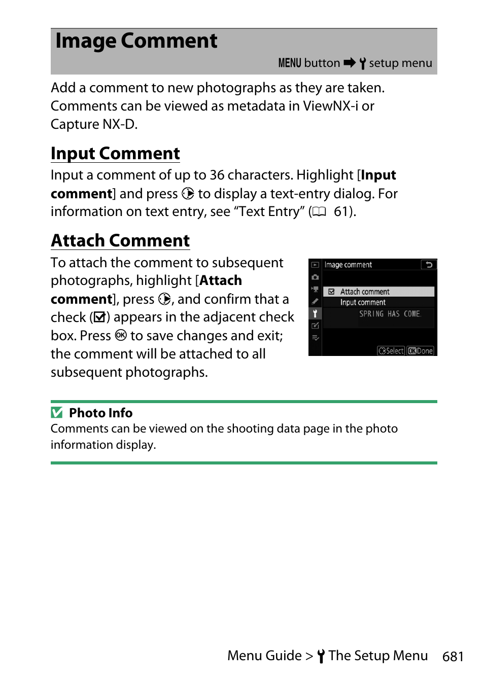 Image comment, Input comment, Attach comment | Nikon D780 DSLR Camera (Body Only) User Manual | Page 727 / 944