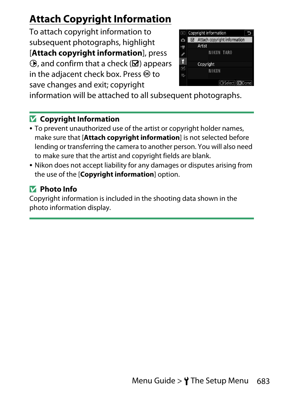 Attach copyright information | Nikon D780 DSLR Camera (Body Only) User Manual | Page 729 / 944