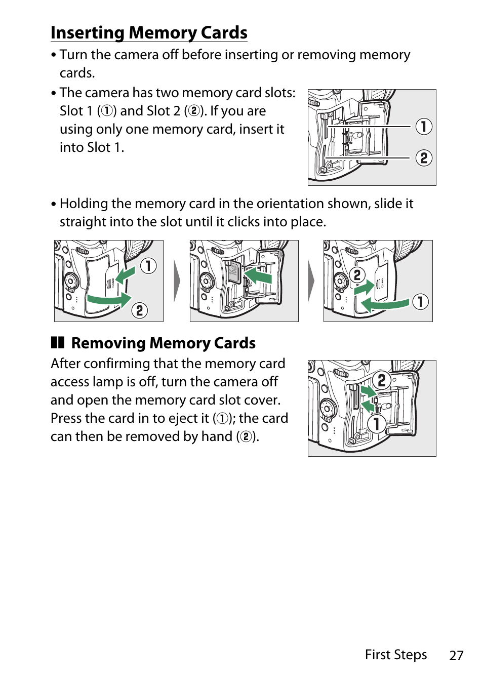 Inserting memory cards | Nikon D780 DSLR Camera (Body Only) User Manual | Page 73 / 944