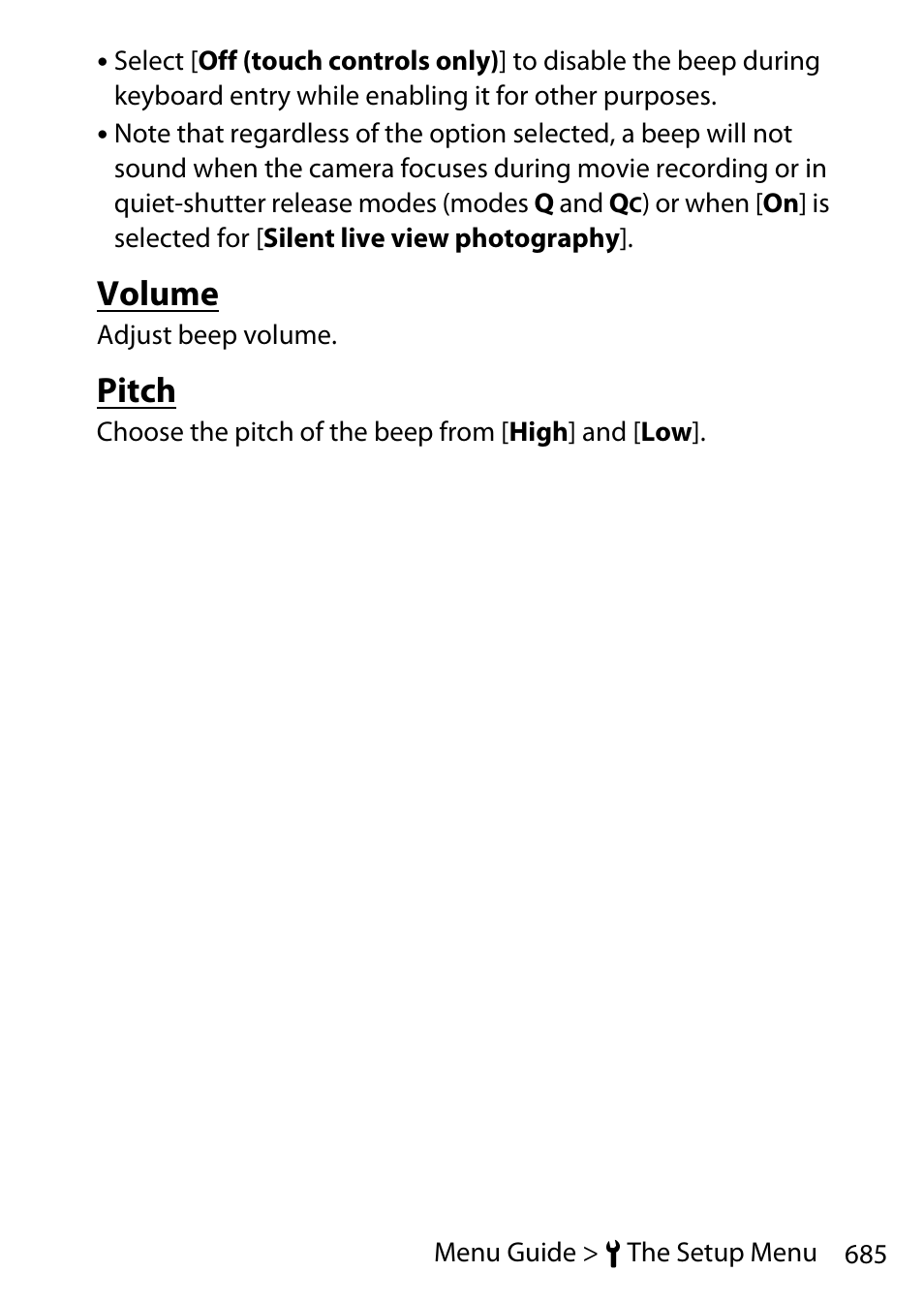 Volume, Pitch | Nikon D780 DSLR Camera (Body Only) User Manual | Page 731 / 944