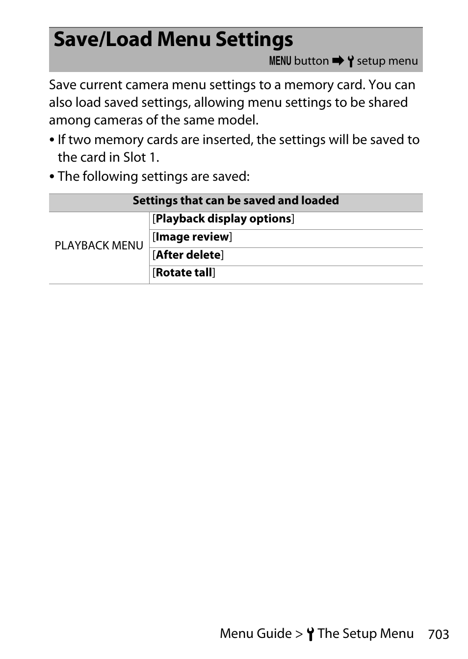 Save/load menu settings | Nikon D780 DSLR Camera (Body Only) User Manual | Page 749 / 944