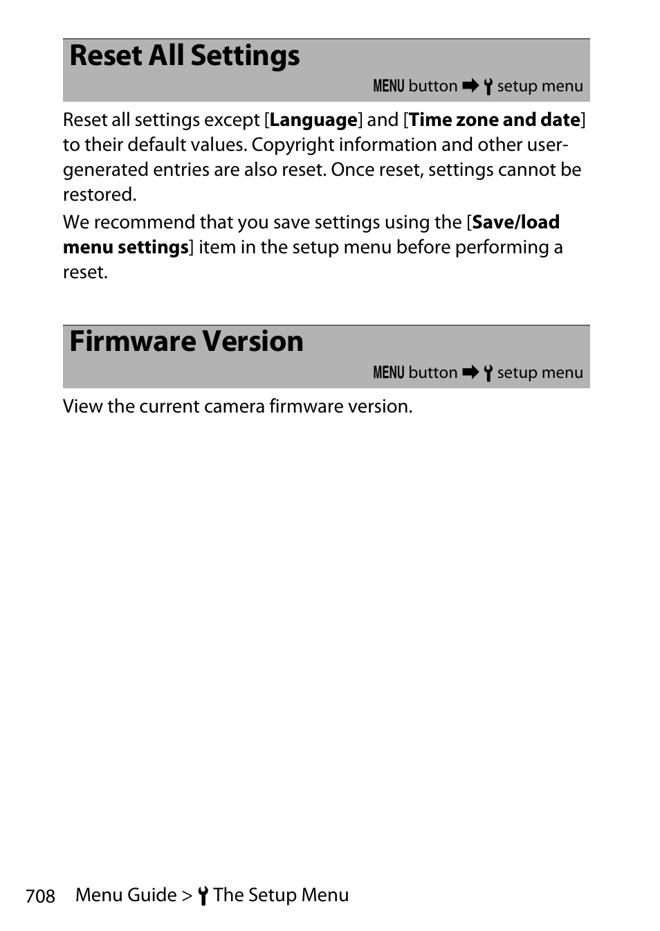 Reset all settings, Firmware version | Nikon D780 DSLR Camera (Body Only) User Manual | Page 754 / 944