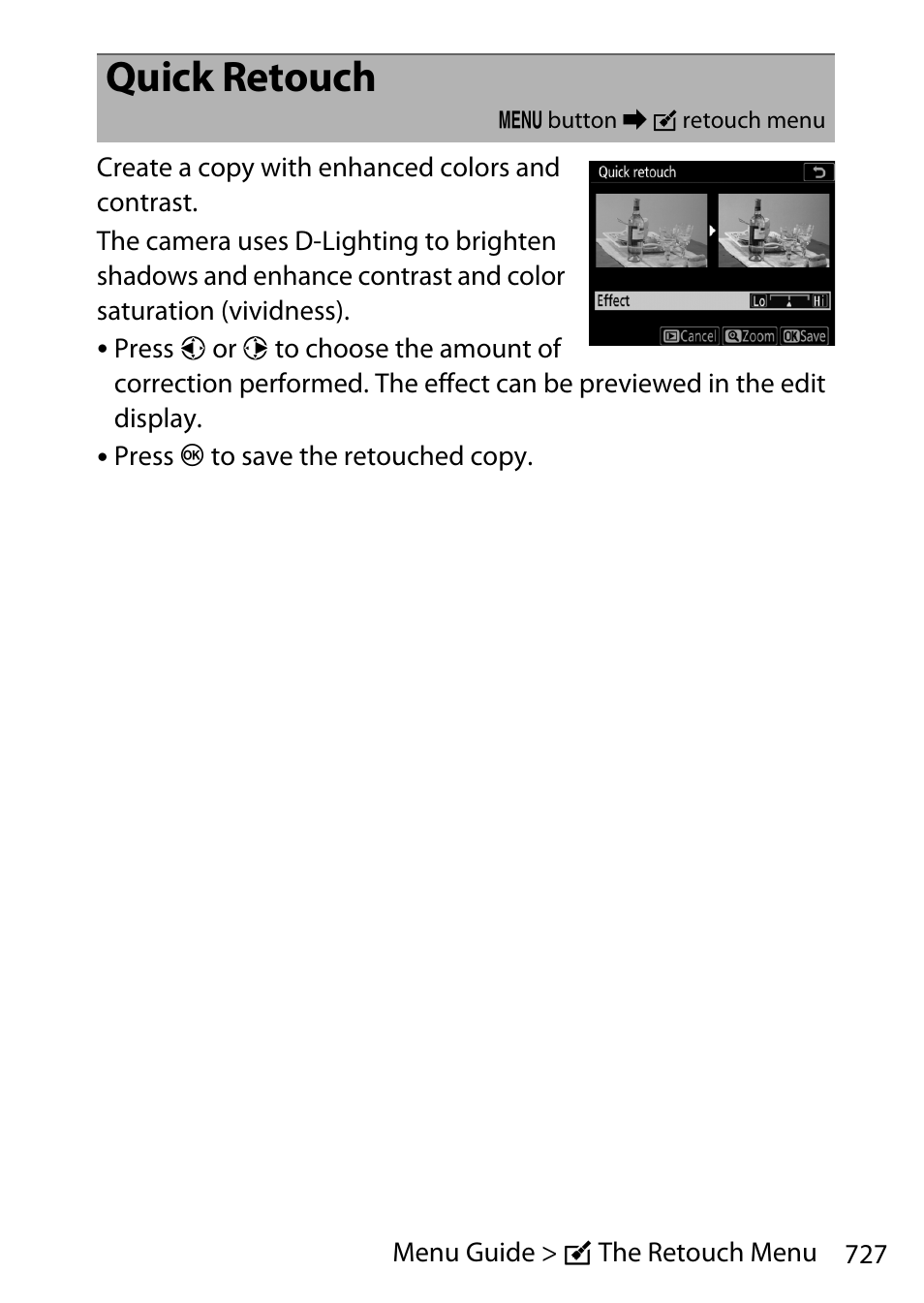 Quick retouch | Nikon D780 DSLR Camera (Body Only) User Manual | Page 773 / 944