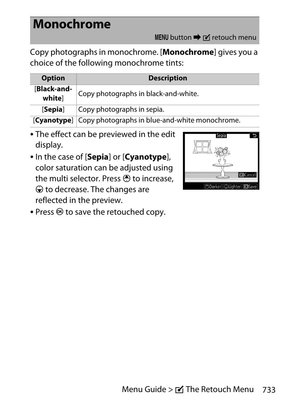 Monochrome | Nikon D780 DSLR Camera (Body Only) User Manual | Page 779 / 944