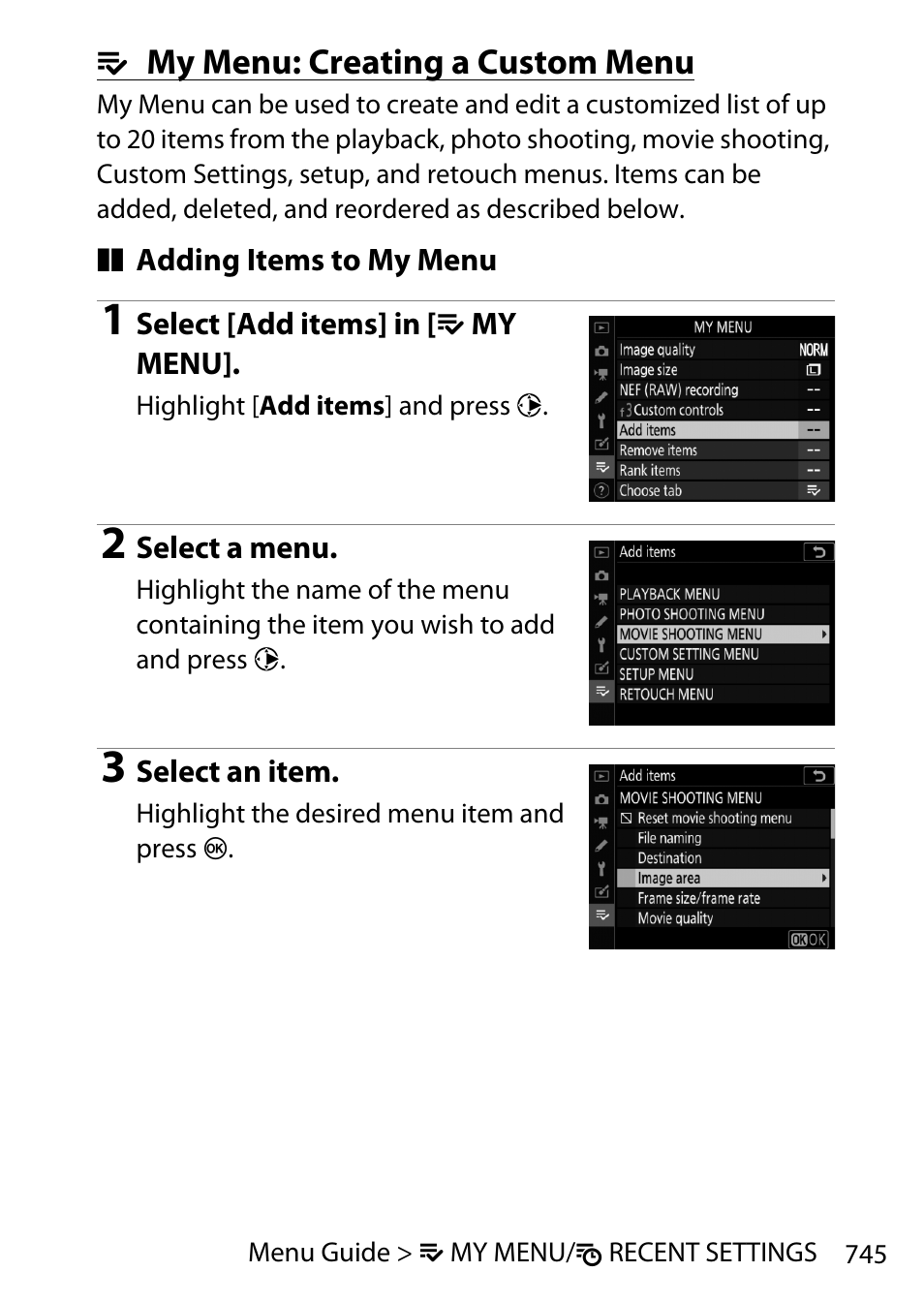 My menu: creating a custom menu, Omy menu: creating a custom menu | Nikon D780 DSLR Camera (Body Only) User Manual | Page 791 / 944