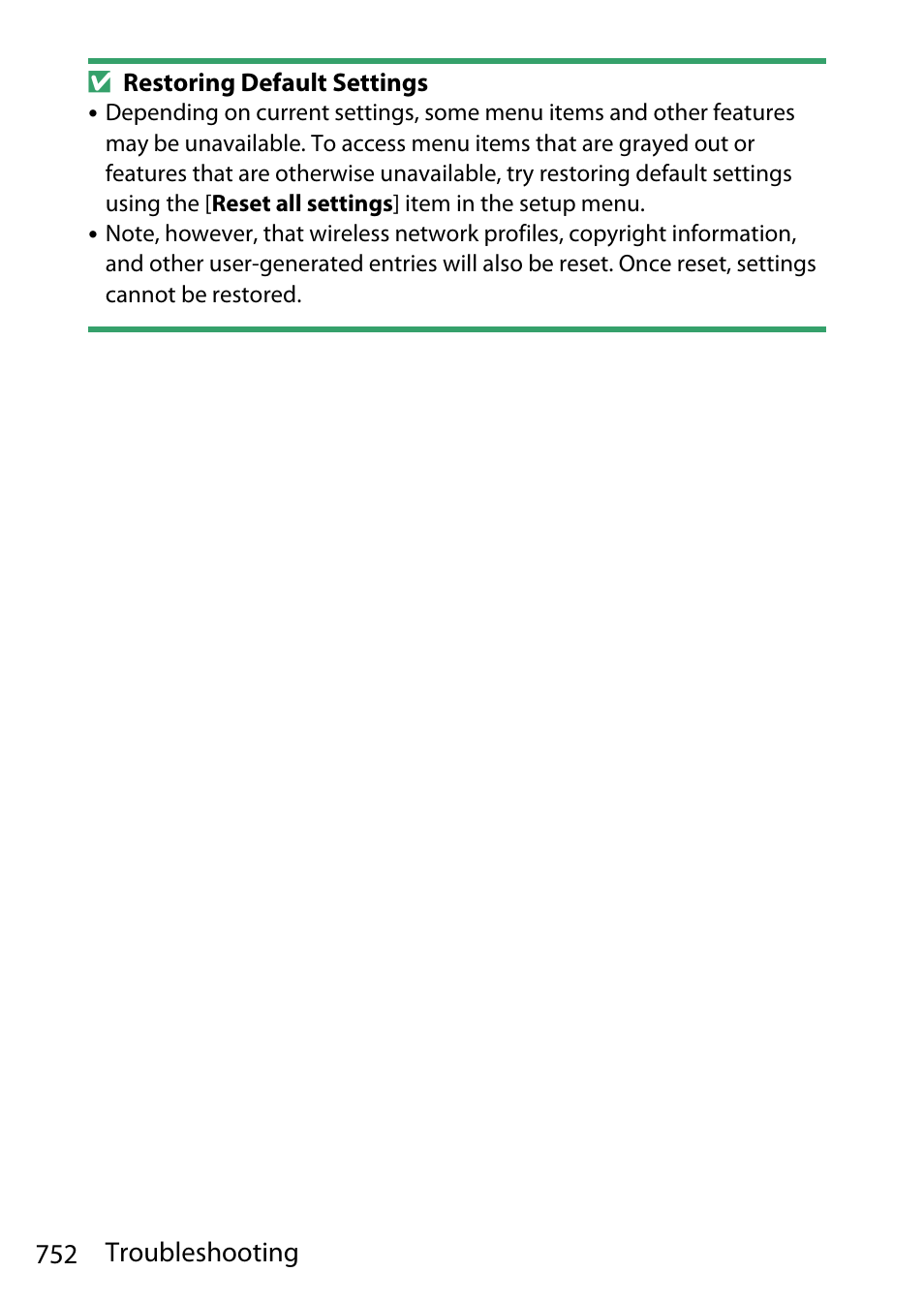 752 troubleshooting | Nikon D780 DSLR Camera (Body Only) User Manual | Page 798 / 944