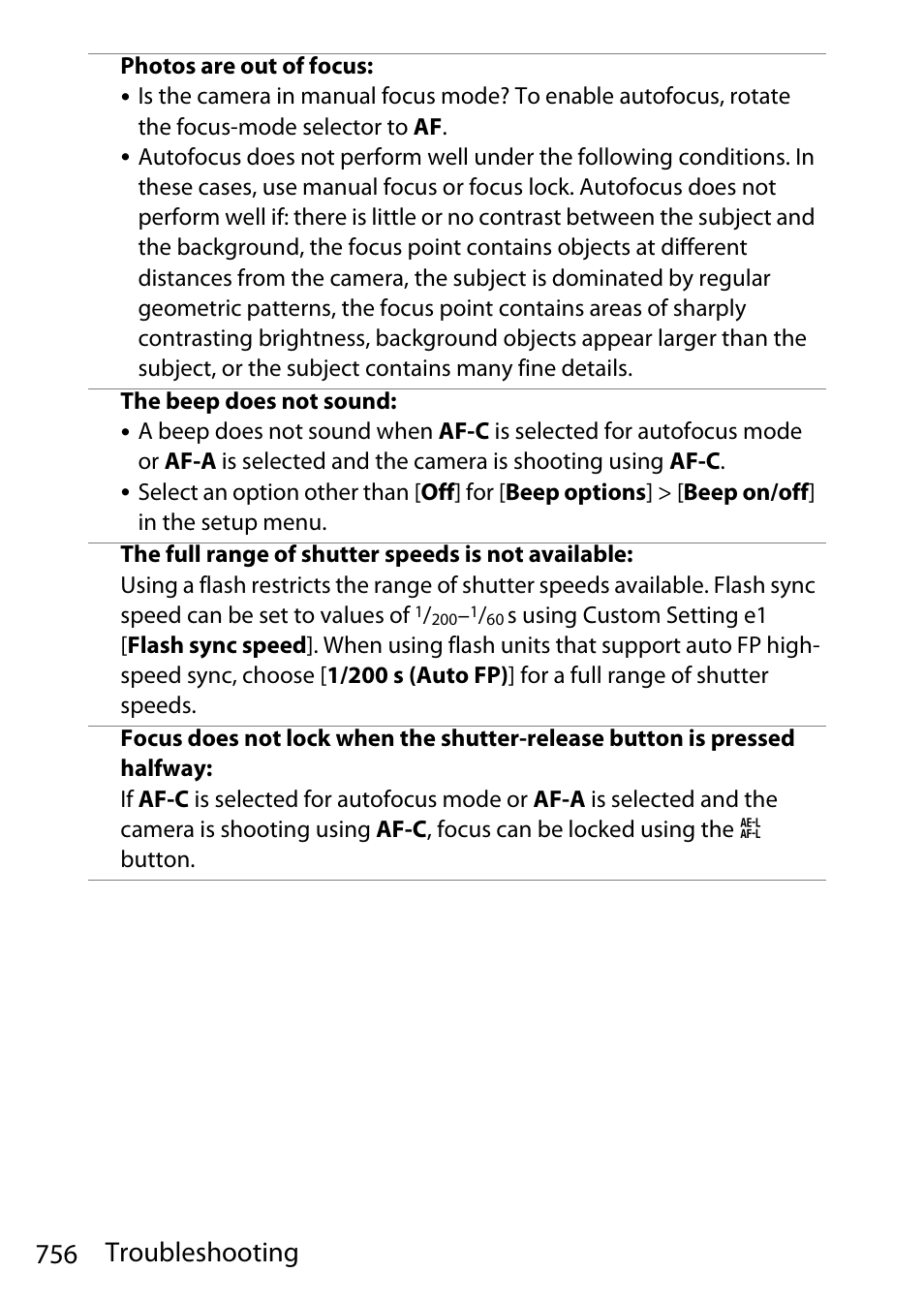 756 troubleshooting | Nikon D780 DSLR Camera (Body Only) User Manual | Page 802 / 944