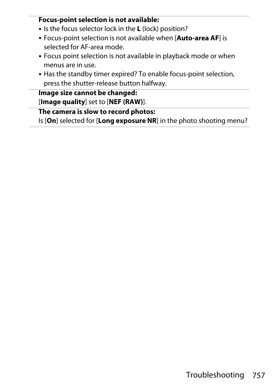 757 troubleshooting | Nikon D780 DSLR Camera (Body Only) User Manual | Page 803 / 944