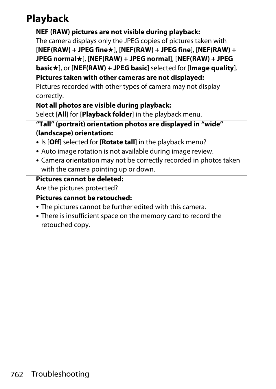 Playback, 762 troubleshooting | Nikon D780 DSLR Camera (Body Only) User Manual | Page 808 / 944