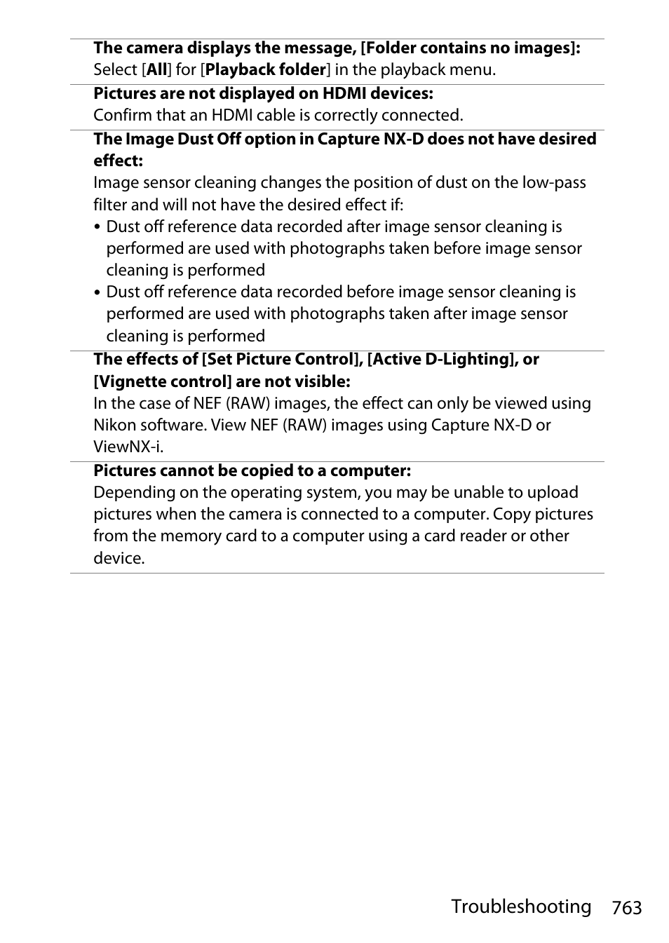 763 troubleshooting | Nikon D780 DSLR Camera (Body Only) User Manual | Page 809 / 944