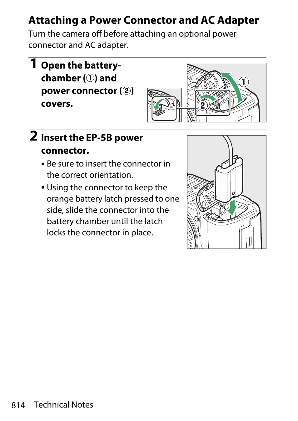 Attaching a power connector and ac adapter | Nikon D780 DSLR Camera (Body Only) User Manual | Page 860 / 944