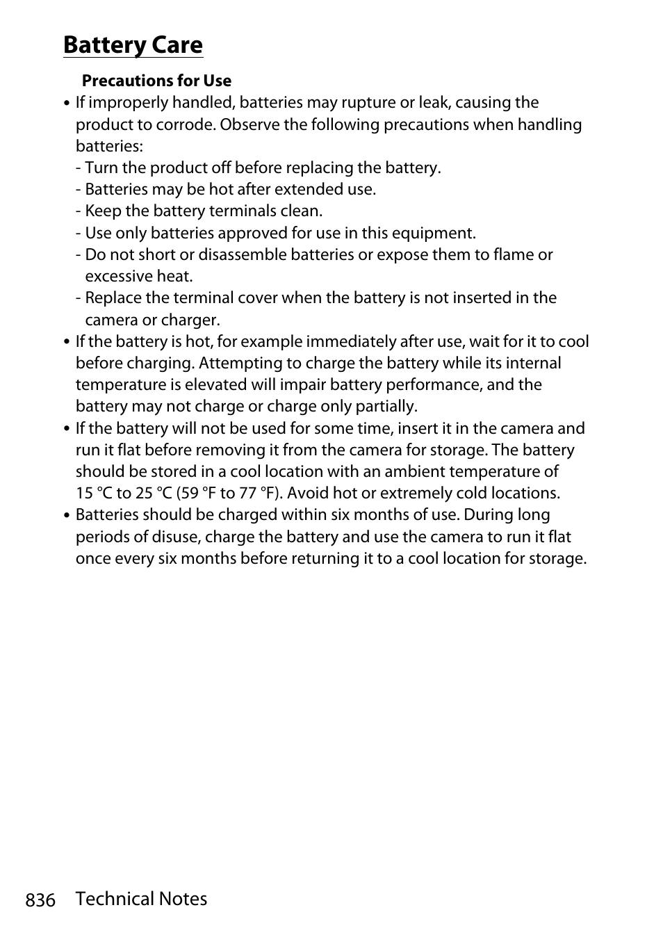 Battery care | Nikon D780 DSLR Camera (Body Only) User Manual | Page 882 / 944