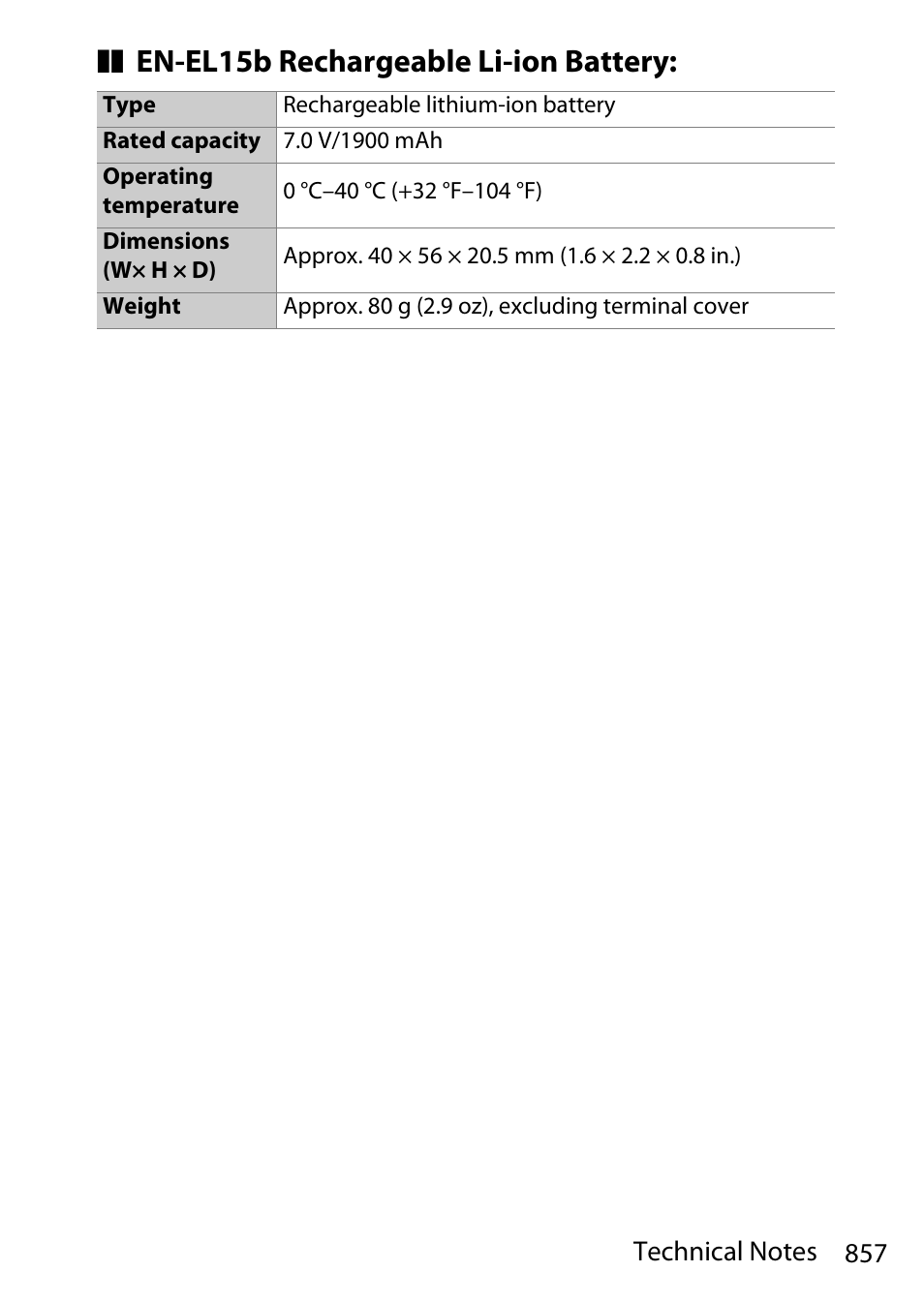 En-el15b rechargeable li-ion battery | Nikon D780 DSLR Camera (Body Only) User Manual | Page 903 / 944