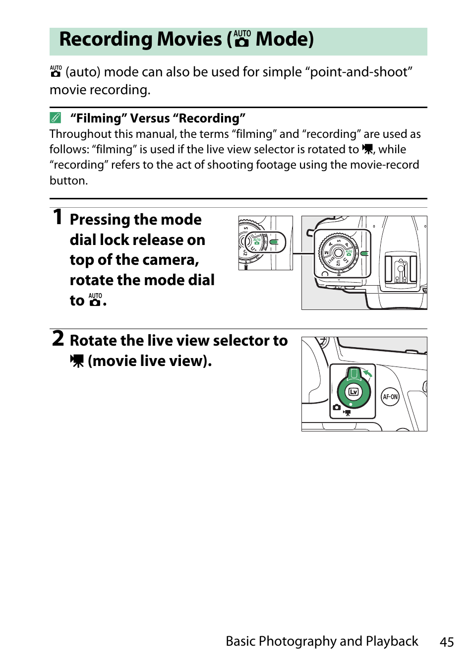 Recording movies (auto mode), Recording movies, Mode) | Nikon D780 DSLR Camera (Body Only) User Manual | Page 91 / 944