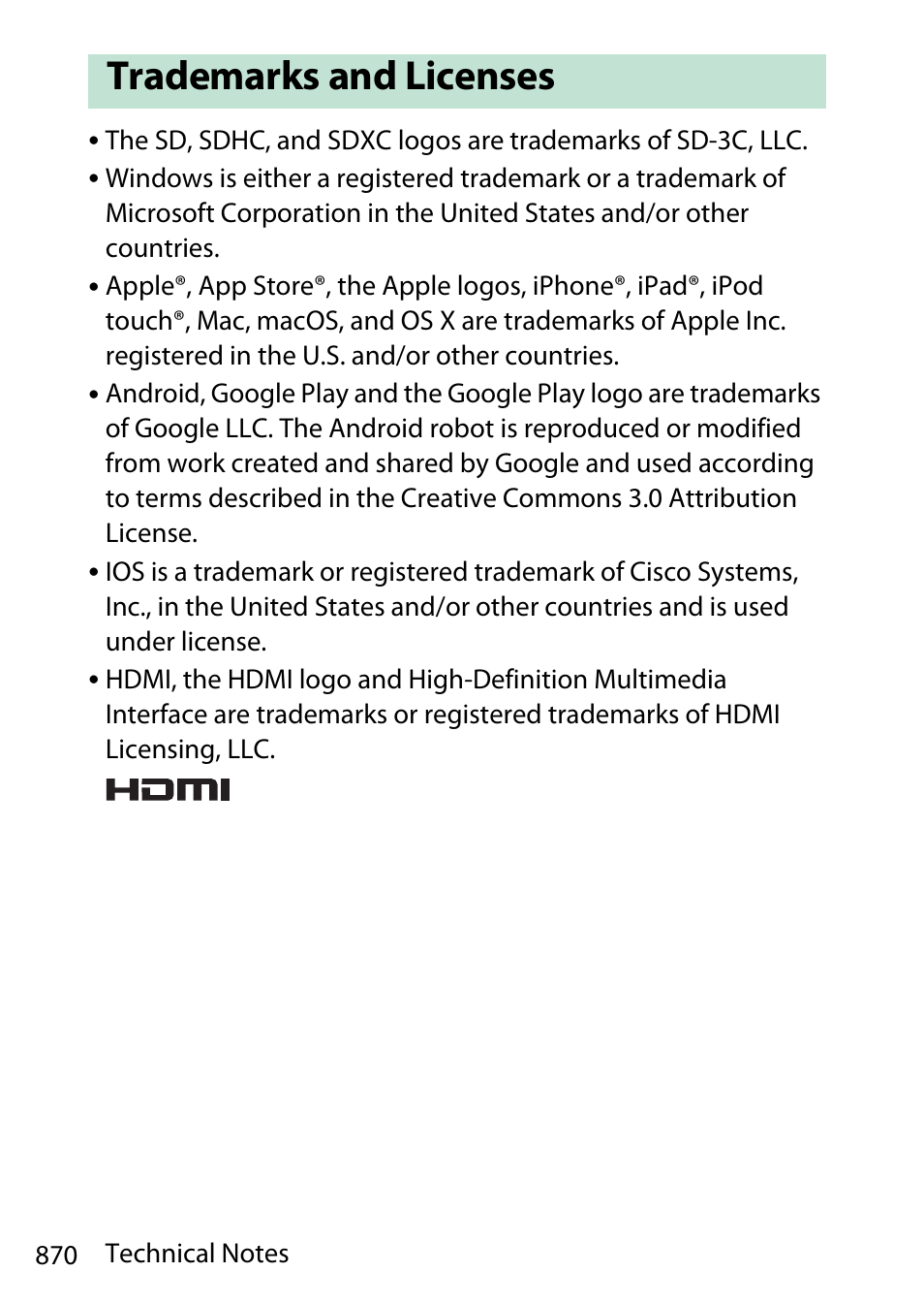 Trademarks and licenses | Nikon D780 DSLR Camera (Body Only) User Manual | Page 916 / 944