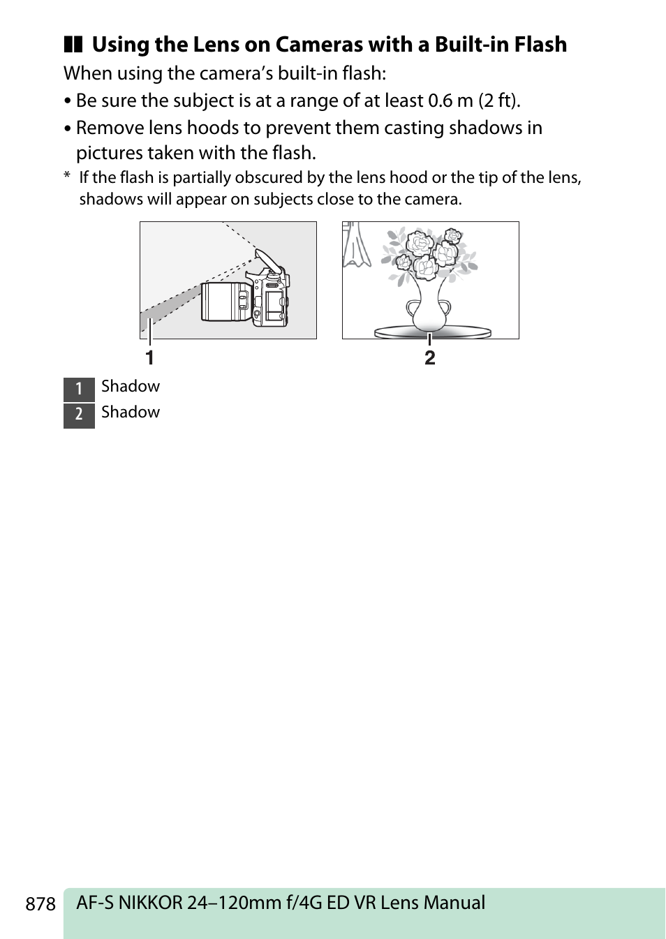 Using the lens on cameras with a built-in flash | Nikon D780 DSLR Camera (Body Only) User Manual | Page 924 / 944