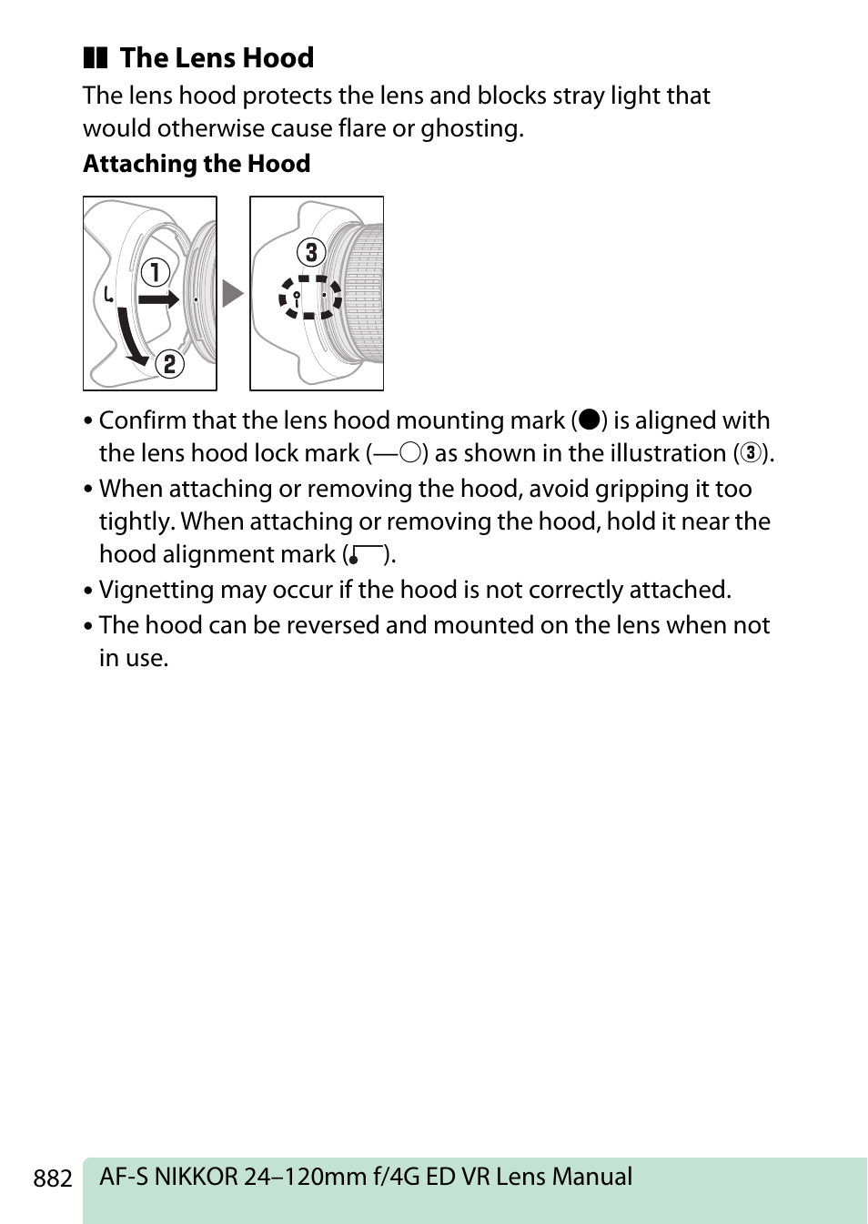 The lens hood | Nikon D780 DSLR Camera (Body Only) User Manual | Page 928 / 944