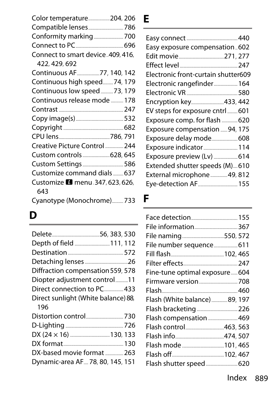 889 index | Nikon D780 DSLR Camera (Body Only) User Manual | Page 935 / 944