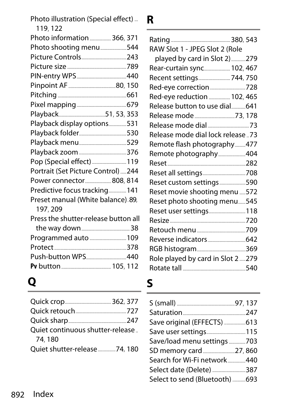 892 index | Nikon D780 DSLR Camera (Body Only) User Manual | Page 938 / 944